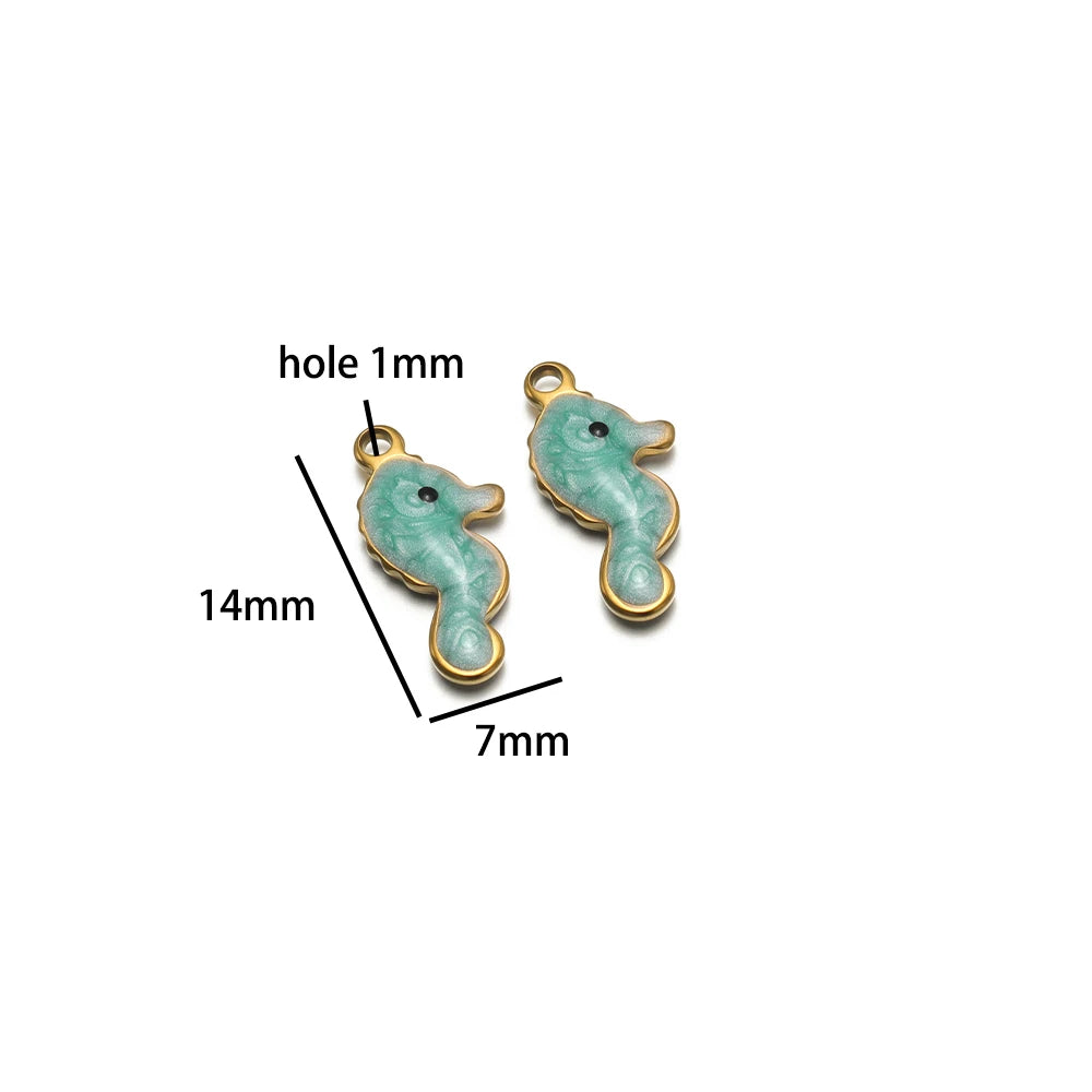 Fashion 18k Gold Plated Stainless Steel Enamel Sea Horse Charm Pendant for Handmade Necklace Jewelry Making