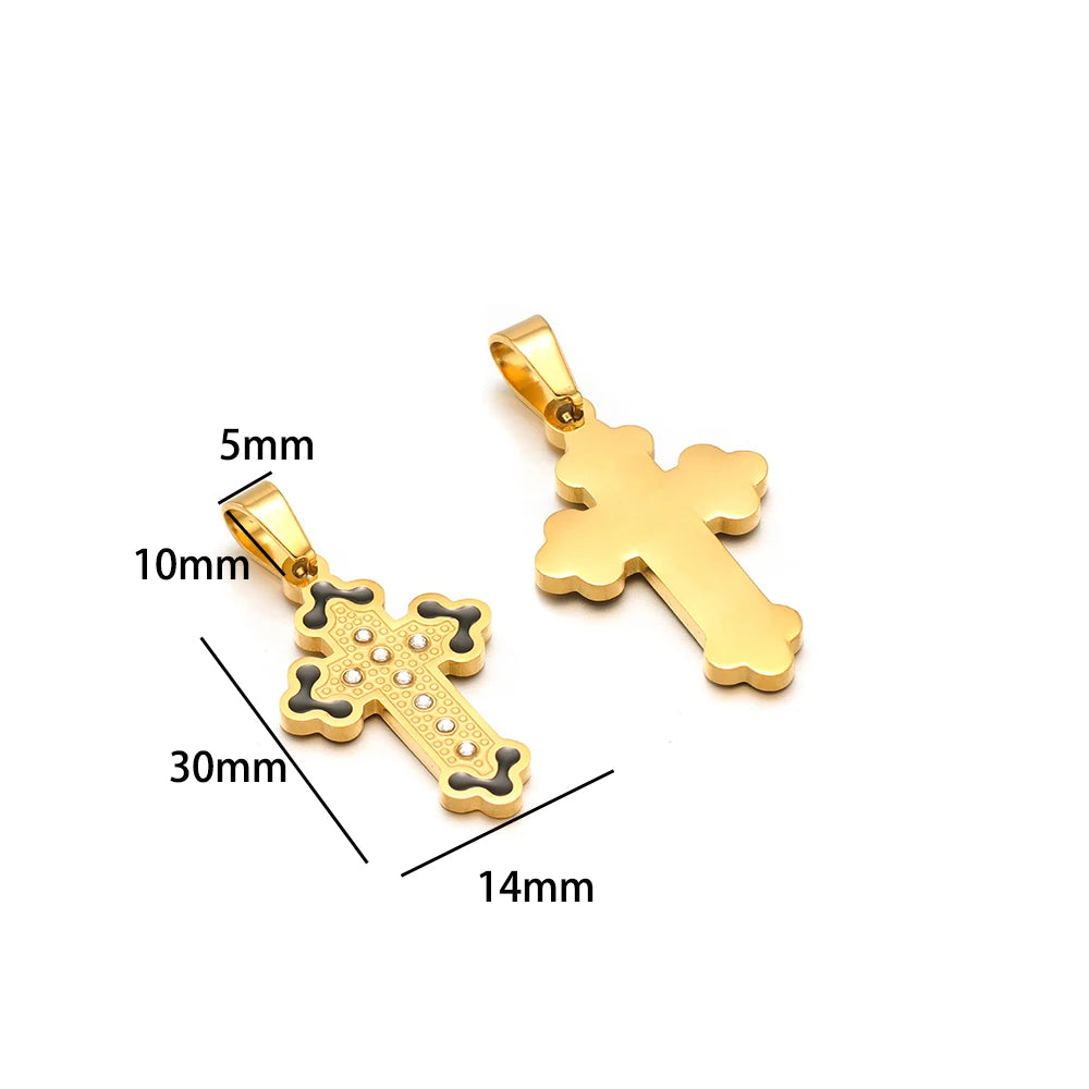 Diy Charm Stainless Steel Gold Plated Zircon Enamel Cross Charm Pendant for DIY Jewelry Making Wholesale