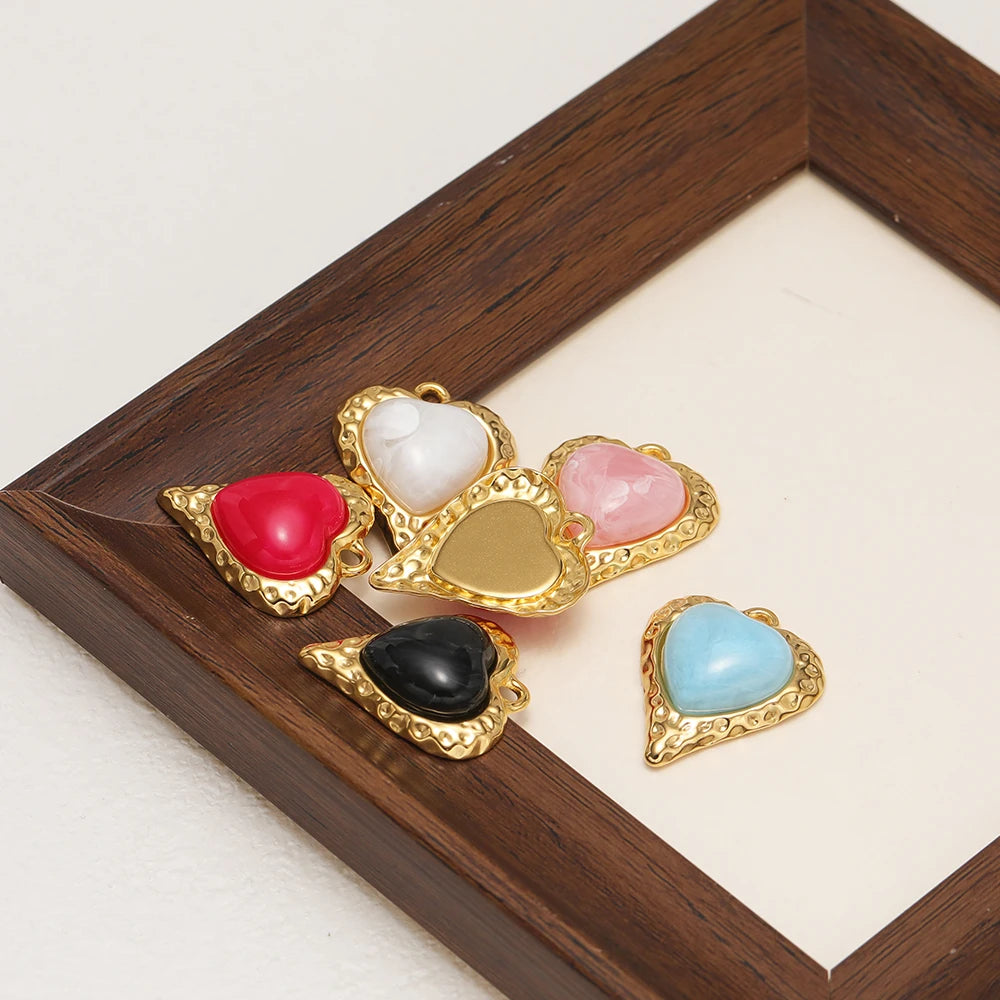 Retro Elegant Stainless Steel18k Gold Plated Inlaid Heart Crystal Stone Charms Pendant for DIY Jewelry Necklace Earring Making