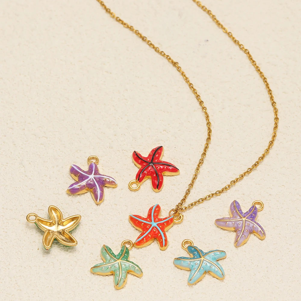High Quality Jinrou 18K Gold Plated Stainless Steel Enamel Starfish Shape Pendant for Necklace and Earrings Jewelry Making