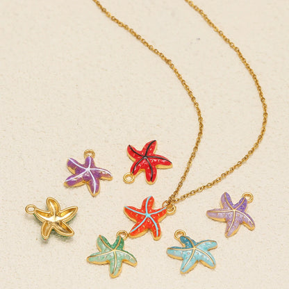 High Quality Jinrou 18K Gold Plated Stainless Steel Enamel Starfish Shape Pendant for Necklace and Earrings Jewelry Making