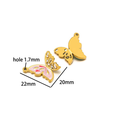 New  Fashion 18k Gold Plated Stainless Steel Enamel Butterfly Charm Pendant for DIY Necklace Jewelry Making  Accessories