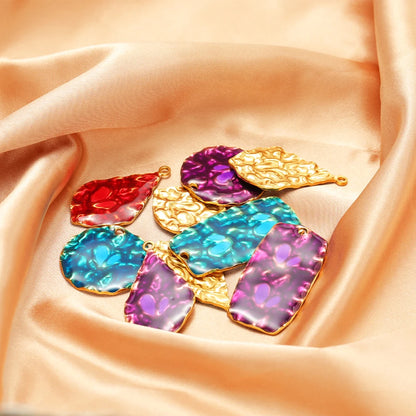 Fashion Simple Geometric 18k Gold Plated Stainless Steel Enamel Round square Oval Charm Pendant for DIY Necklace Jewelry Making
