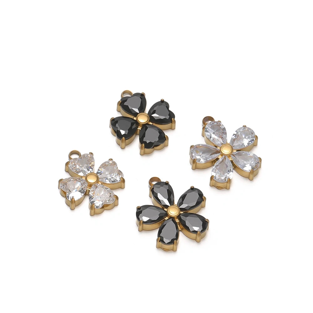 New Arrival Stainless Steel 18k Gold Plated Zircon Four Leaf Clover Flower Charm Pendant for Diy Jewelry Making Wholesale