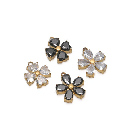 New Arrival Stainless Steel 18k Gold Plated Zircon Four Leaf Clover Flower Charm Pendant for Diy Jewelry Making Wholesale