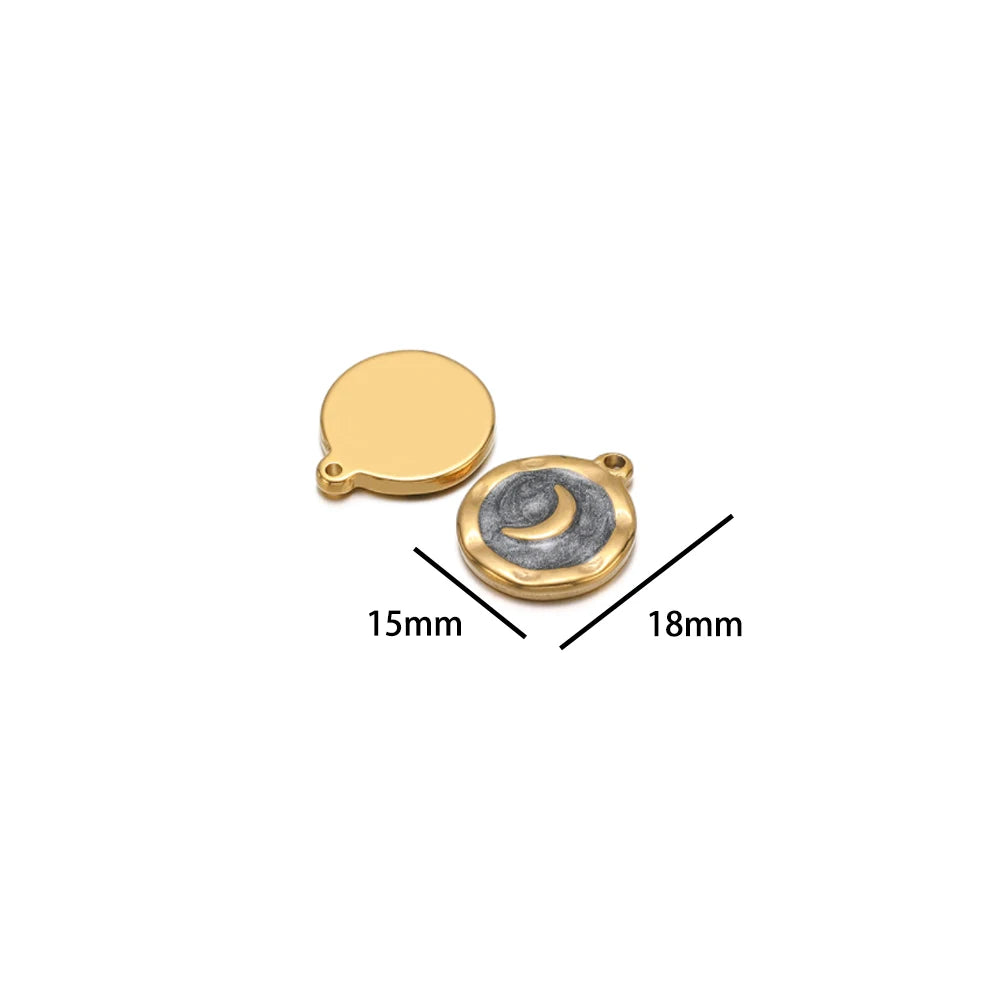High Polish 304 Stainless Steel 18k Gold Plated Enamel Star Moon Heart Lightning Charm Pendant for Jewelry Necklace Making