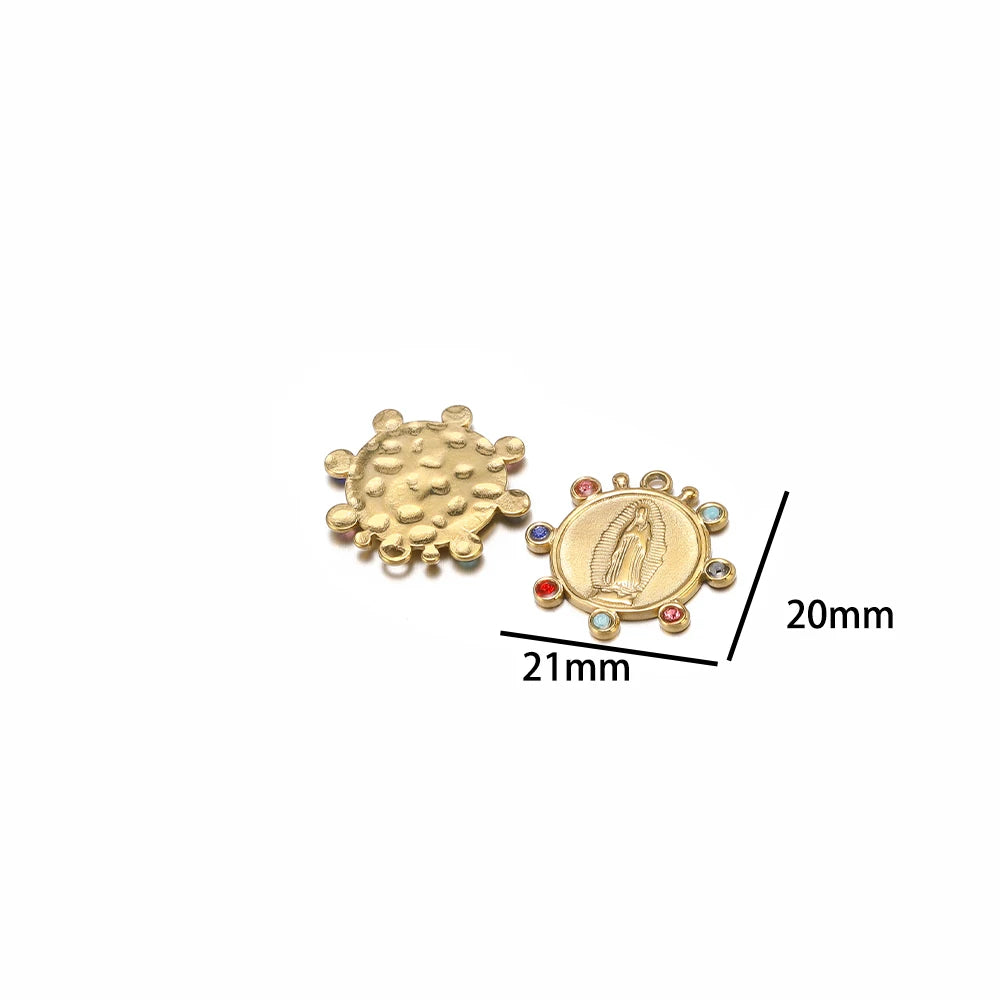 DIY Colorful Zircon Stainless Steel Gold Plated Charm Round Moon Zircon Charm Pendants for DIY Jewelry Necklace Making