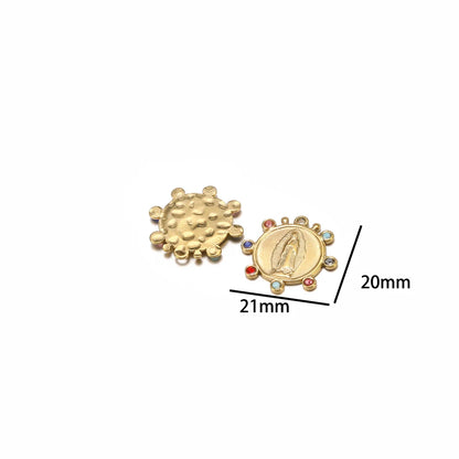 DIY Colorful Zircon Stainless Steel Gold Plated Charm Round Moon Zircon Charm Pendants for DIY Jewelry Necklace Making