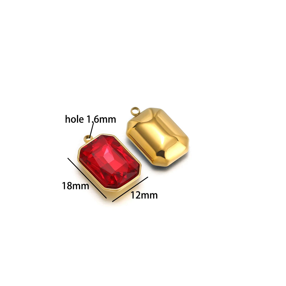 Zircon Pendants Stainless Steel Gold Plated Square Crystal Stone Charm Pendant for DIY Jewelry Necklace Making
