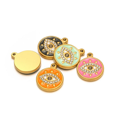 Design Dainty Enamel Eye Stainless Steel 18K Gold Plated Zircon Eyes Charm Pendant for Jewelry Earring Necklace Making