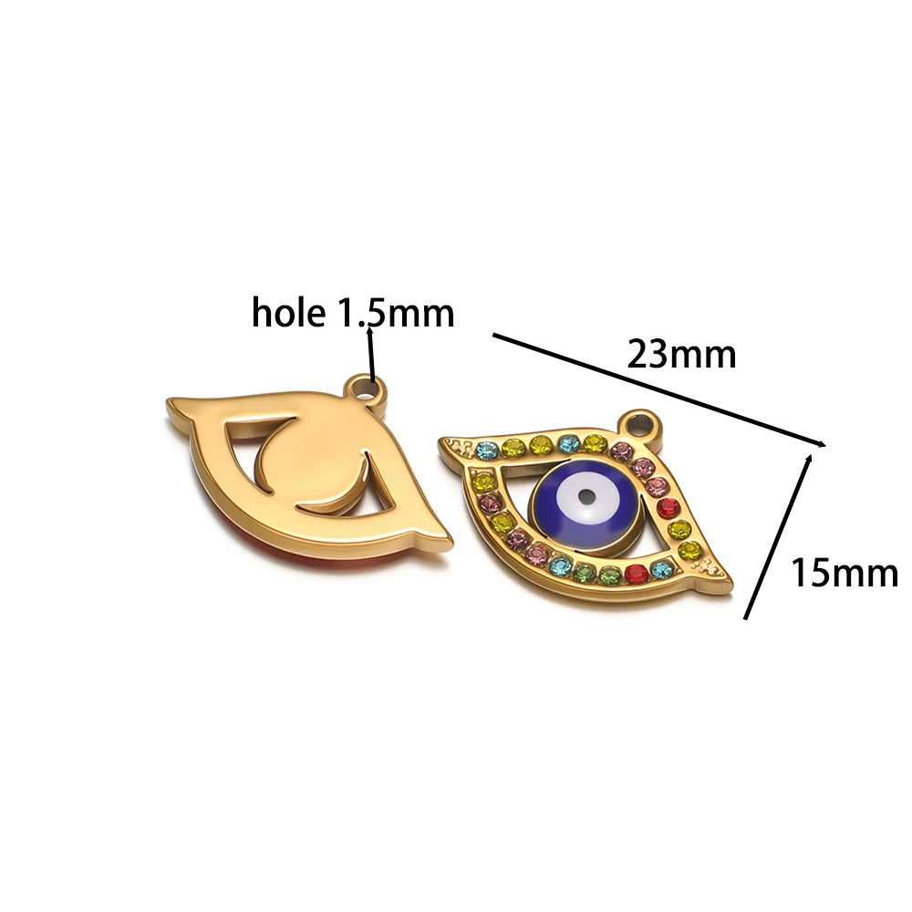 High Quality Stainless Steel 18k Gold Plated Zircon Enamel Eyes Charm Pendant for Jewelry Making Wholesale