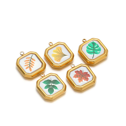Fashion 18k Gold Plated Stainless Steel square Enamel Four Leaf Clover Charm Pendant for DIY Necklace Jewelry Making Accessories