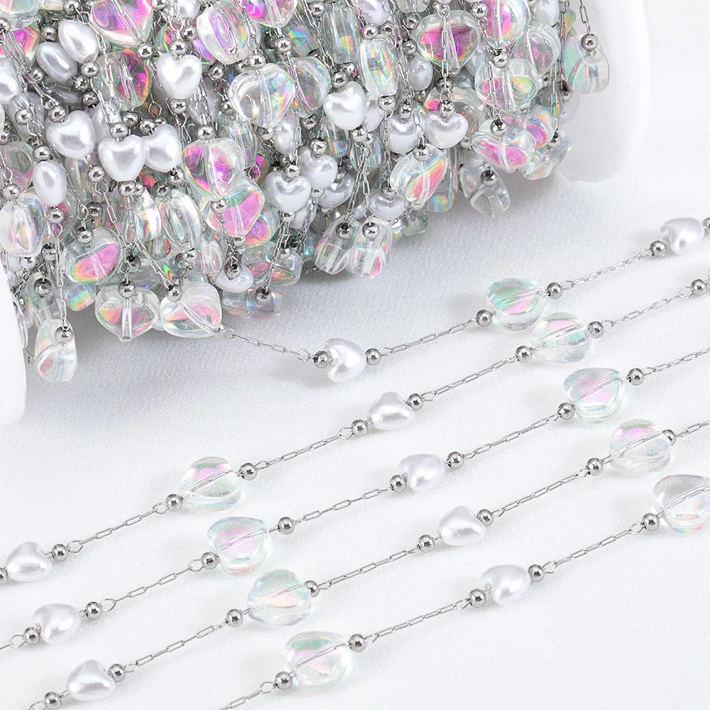 B4855 18k Gold Chain Vacuum Stainless Steel Heart Charm Chain Chains for Jewelry Diy