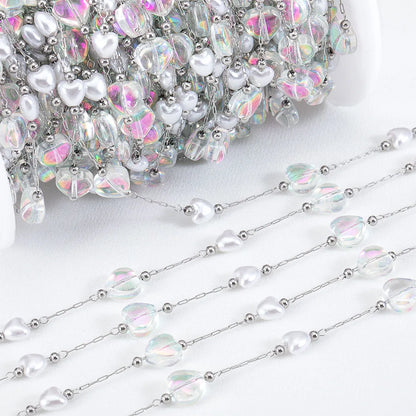 B4855 18k Gold Chain Vacuum Stainless Steel Heart Charm Chain Chains for Jewelry Diy