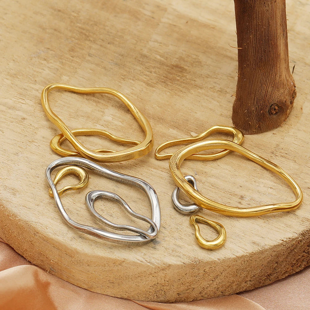 New Design 18k Gold Plated Stainless Steel Irregular Oval Charm Beads Pendant for DIY Jewelry Making Accessories