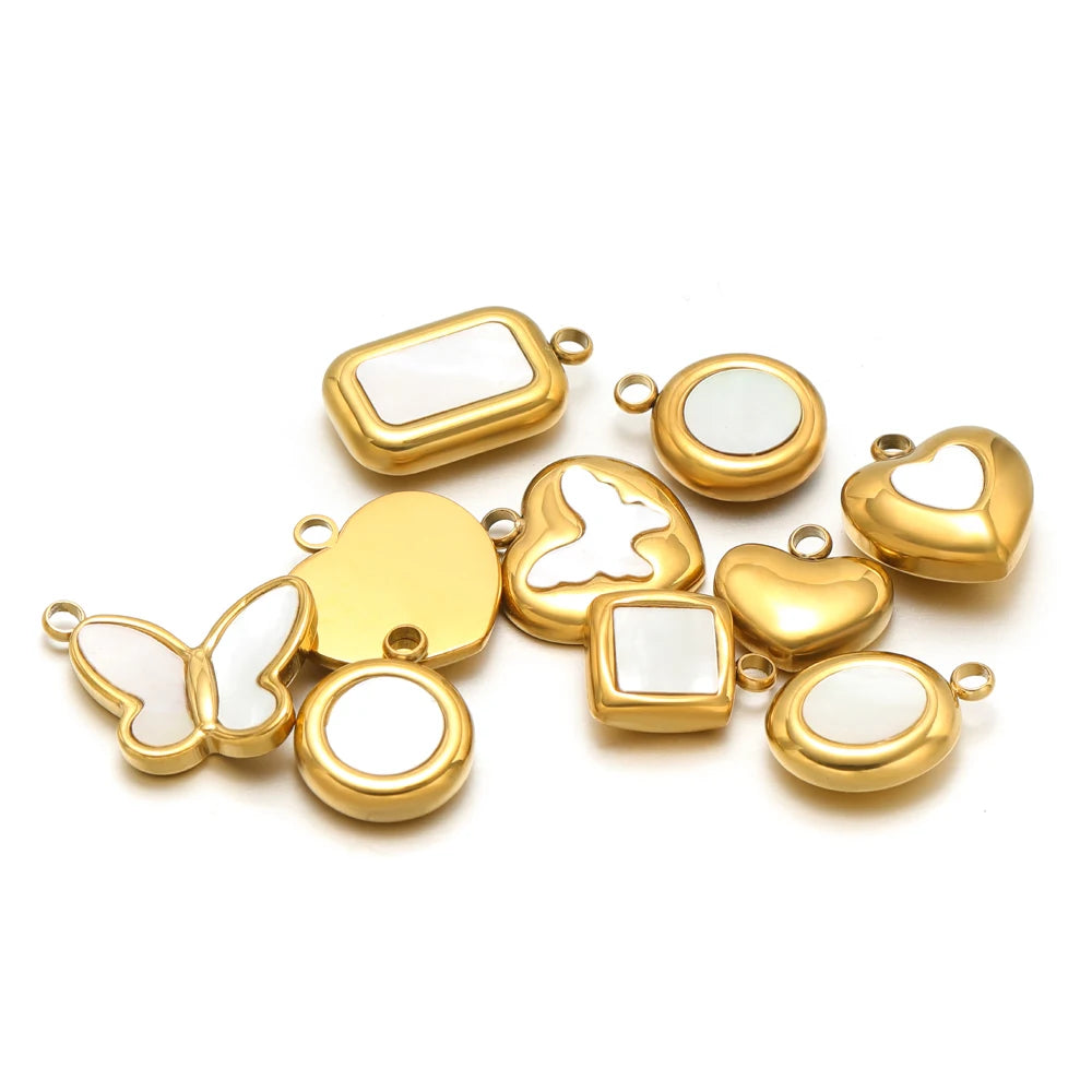 Enamel Heart Pendants 18k Gold Plated Stainless Steel Round Butterfly Charm Pendant for DIY Necklace Jewelry Making