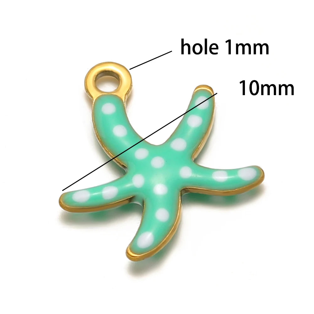 New Trendy Stainless Steel 18k Gold Plated Enamel 10mm Starfish Charm Pendant for DIY Jewelry Making Accessories Findings