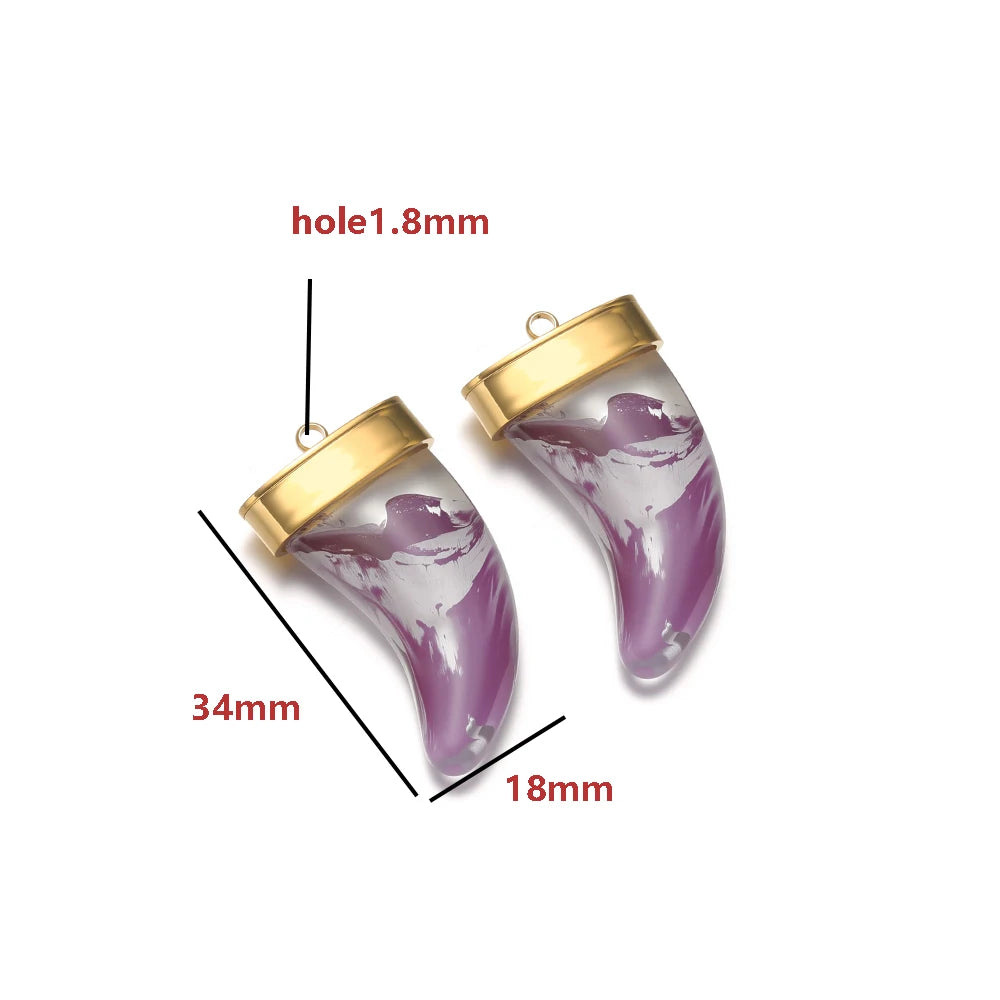 Wholesale Multicolor Glass Crescent Pendants 34 * 18mm - Bulk Horn Charms with Large 1.8mm Single Hole for Craft Supplies