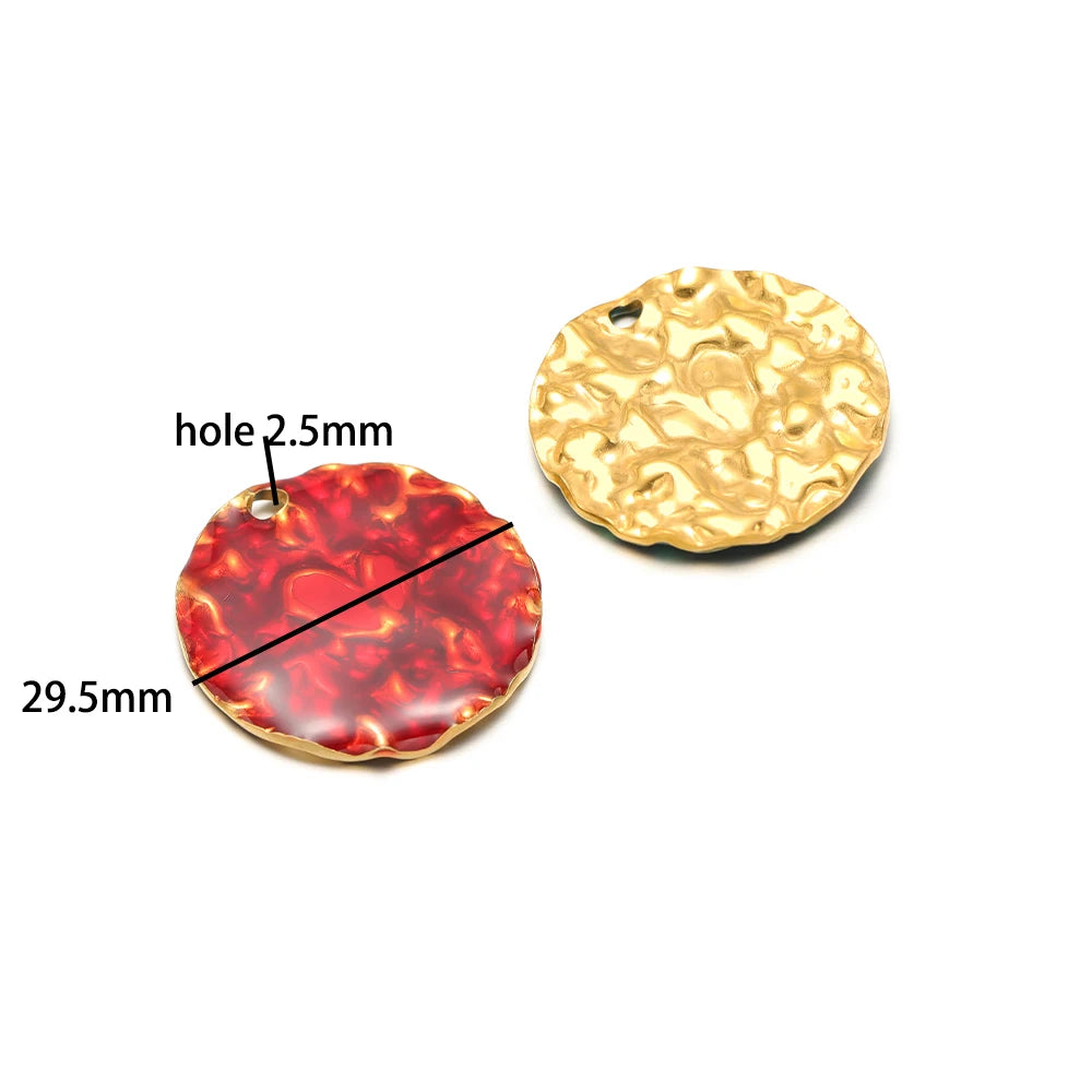 Fashion Simple Geometric 18k Gold Plated Stainless Steel Enamel Round square Oval Charm Pendant for DIY Necklace Jewelry Making