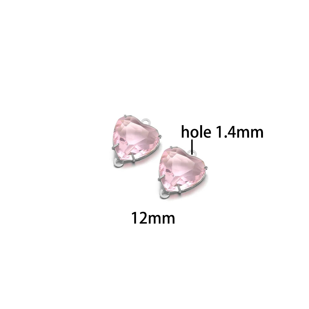 12mm Stainless Steel Gold Plated Double Hole Love Heart Crystal Charm Pendant for Jewelry Necklace Making Jewelry Accessories