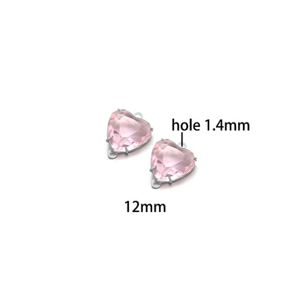 12mm Stainless Steel Gold Plated Double Hole Love Heart Crystal Charm Pendant for Jewelry Necklace Making Jewelry Accessories