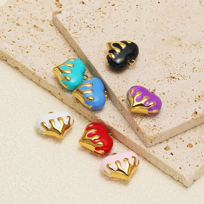 New Arrival Stainless Steel 18k Gold Plated Multicolor Oil Drop Heart Charm Pendant for Jewelry Necklace Making