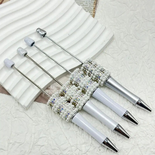 Factory Direct Plastic White Ballpoint Pen AB Small Rhinestones White Pearl Chain Portable Gift for Office/School/DIY Decoration