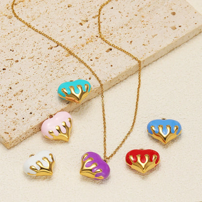 New Arrival Stainless Steel 18k Gold Plated Multicolor Oil Drop Heart Charm Pendant for Jewelry Necklace Making