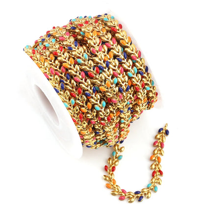 A2157 Fashion Good Quality 18k Gold Stainless Steel Necklace Chain Enamel Leaf Colorful Chain Jewelry Diy