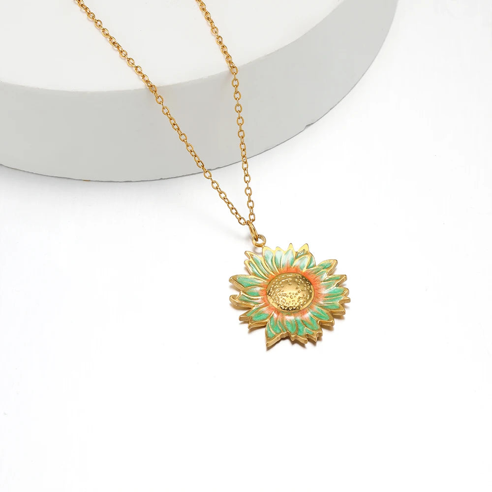 Diy Handmade Jewelry Accessories Stainless Steel 18k Gold  Enamel Sunflower Charms Pendant for Jewelry Earrings Necklace Making