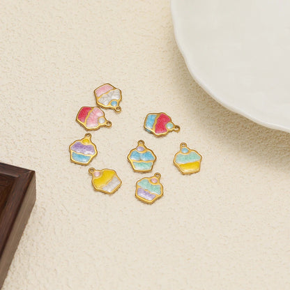 Cute Ins Colorful Enamel 18k Gold Plated Stainless Steel Cupcake Charm Pendant for Handmade Necklace Jewelry Making