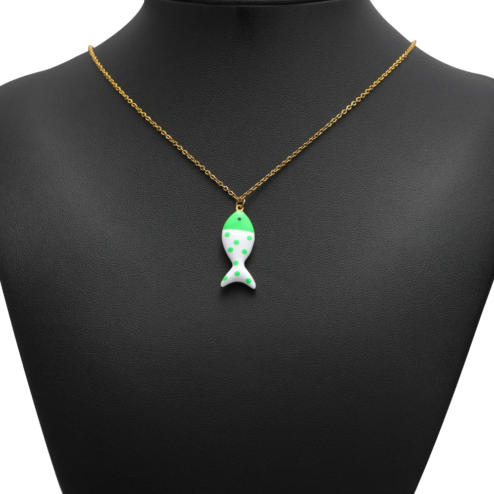 Wholesale 18k Gold Plated Stainless Steel Enamel Fish Charm Pendant for Jewelry Necklace Making Accessories