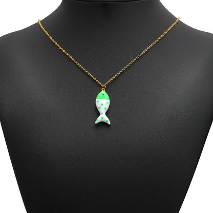 Wholesale 18k Gold Plated Stainless Steel Enamel Fish Charm Pendant for Jewelry Necklace Making Accessories