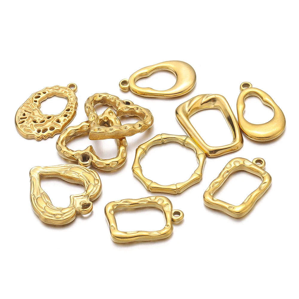 18k Gold Plated Stainless Steel Heart Round Square Hollow Charm Pendant for DIY  Women Jewelry Necklace Making Accessories