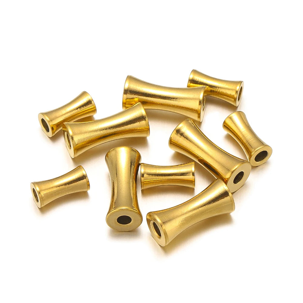 Stainless Steel 18k Gold Plated Jewelry Bone Shape Bead Vacuum Camber Beads for DIY Jewelry Making Accessories