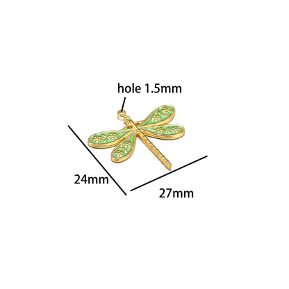 Retro Style Stainless Steel 18k Gold Plated Enamel Dragonfly and Flower Charms Pendant for Jewelry Necklace Making Accessories
