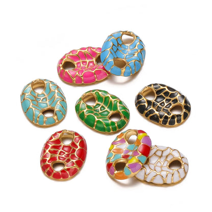 No Tarnish Stainless Steel Gold Plated Pig Nose Colorful Drop Enamel Double Hole Connection Charm Pendant for Necklace Making