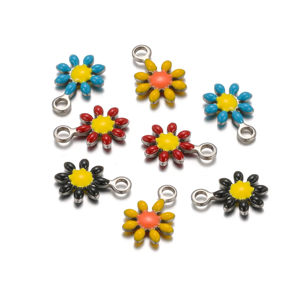 High Quality 304 Stainless Steel 18k Gold Plated Enamel Flower Charms Pendant for Jewelry Necklace Making