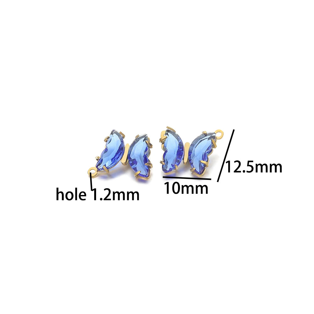 Fashion Colorful Stainless Steel Gold Plated Single Hole Butterfly Crystal Stone Charm Pendant for Jewelry Making