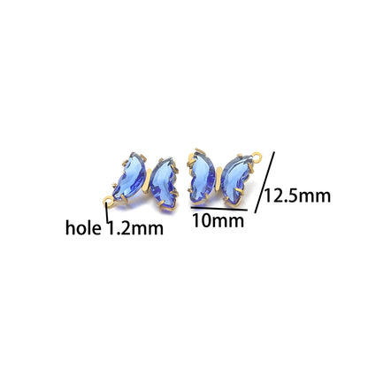 Fashion Colorful Stainless Steel Gold Plated Single Hole Butterfly Crystal Stone Charm Pendant for Jewelry Making