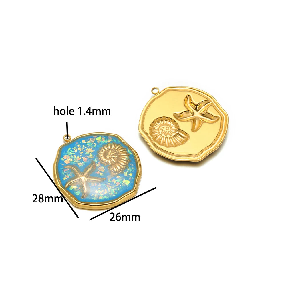 French Retro Stainless Steel 18k Gold Plated One Side Enamel Owl Starfish Conch Charm Pendant for DIY Jewelry Necklace Making