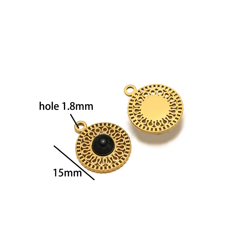 French Retro Stainless Steel 18K Gold Plated Natural Stone Hollow Charm Pendant for Jewelry Earring Necklace Making Accessories