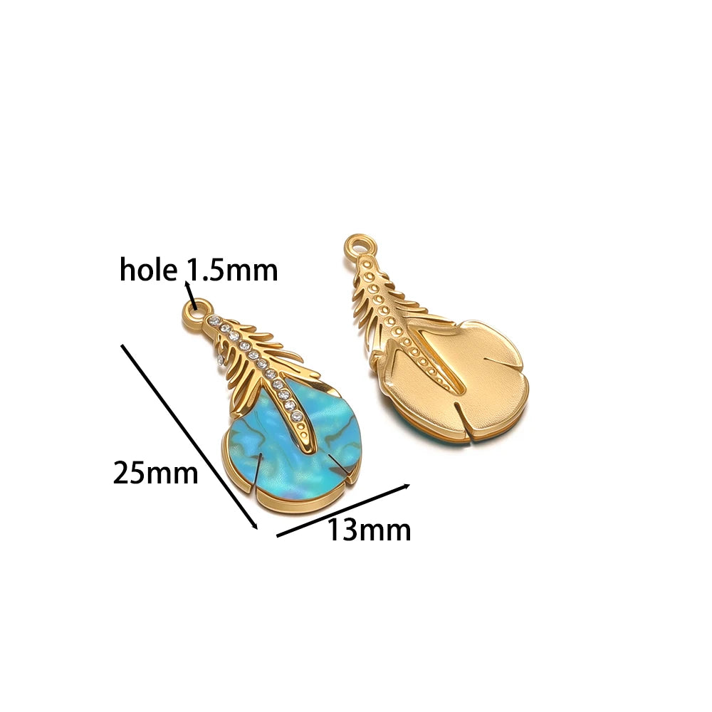 New Trendy Stainless Steel 18k Gold Plated Zircon Leaf Charm Pendant for Jewelry Making Wholesale Jewelry Supplies
