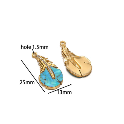 New Trendy Stainless Steel 18k Gold Plated Zircon Leaf Charm Pendant for Jewelry Making Wholesale Jewelry Supplies