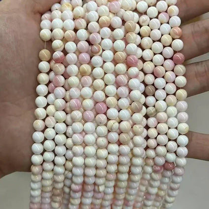 New Polish Round Light Pink Queen Conch Shell Loose Beads for DIY Jewelry Making 4mm 6mm 8mm 10mm 12mm, Length 38cm 15"