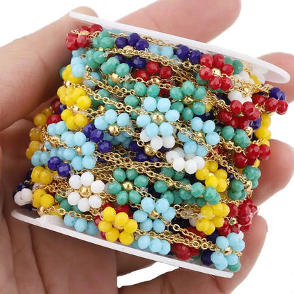 Non Tarnished Stainless Steel Chain Multi Color Flower Chain Crystal Stone Daisy Charms Chain Jewelry Making