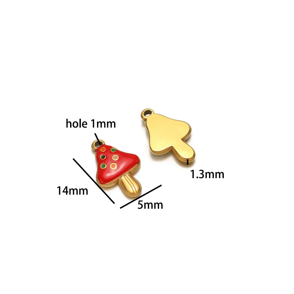 Colorful Fruits Pendant 18k Gold Plated Stainless Steel Strawberry Bananas Cherry Mushroom Charm Pendant for DIY Jewelry Making