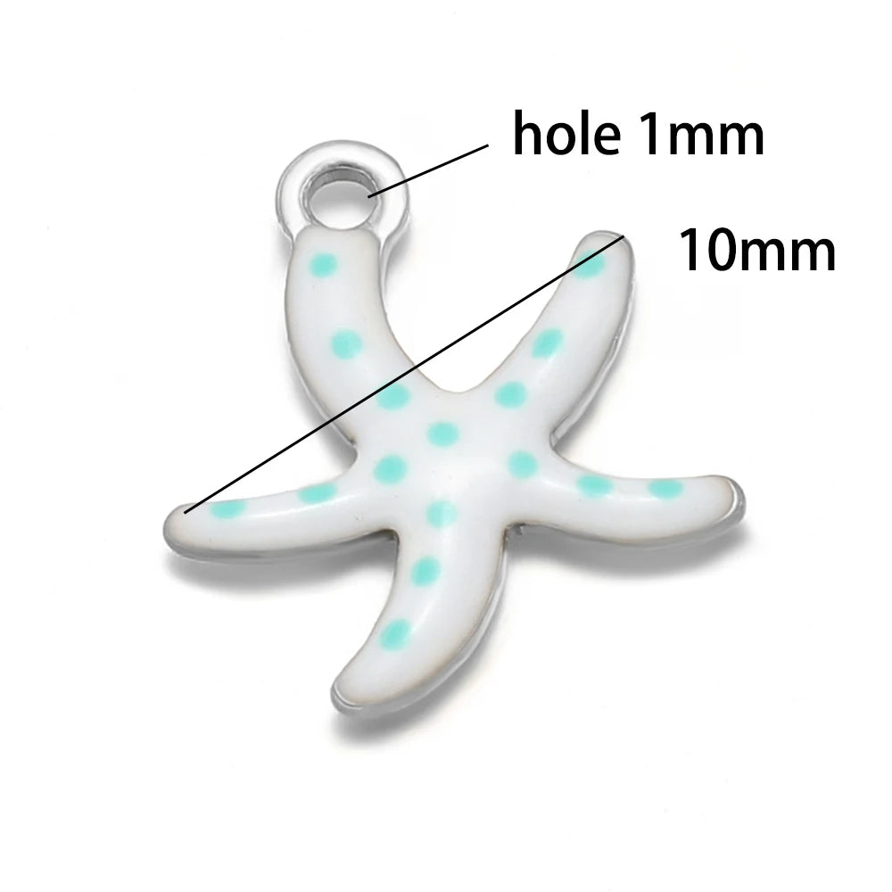 New Trendy Stainless Steel 18k Gold Plated Enamel 10mm Starfish Charm Pendant for DIY Jewelry Making Accessories Findings