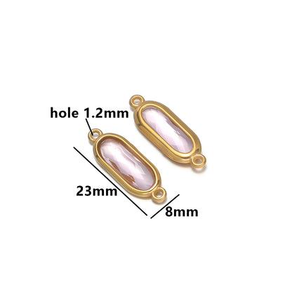 New Trend Fashion 18k Gold Plated Stainless Steel Two Hole Geometric Oval Zircon Charm Pendant for DIY Necklace Jewelry Making