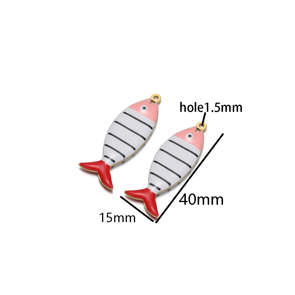 Fashion 18k Gold Plated Stainless Steel Enamel Striated Fish Charm Pendant for DIY Necklace Jewelry Making Accessories